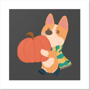 Pumpkin Picking Corgi Posters and Art